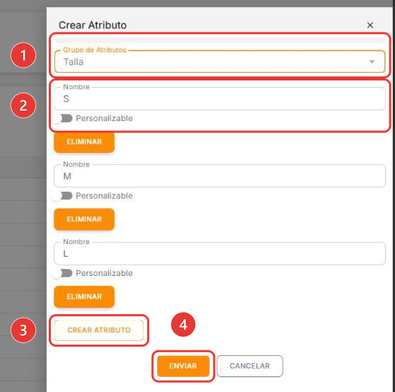 Panel de creación de atributos