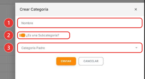 Panel de creación de una categoría