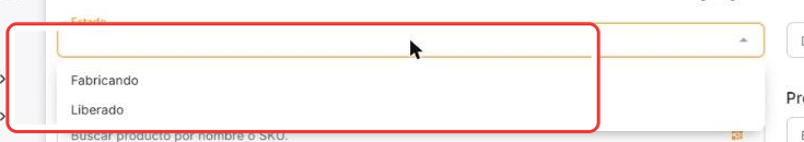 Selector de estado con las dos opciones