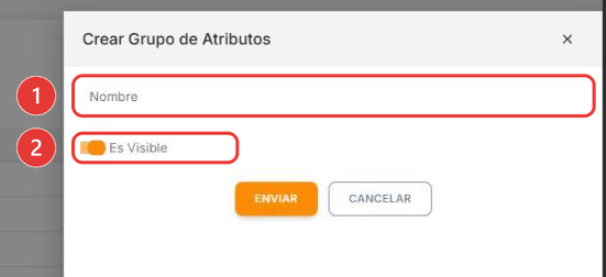 Panel de creación de un grupo de atributos