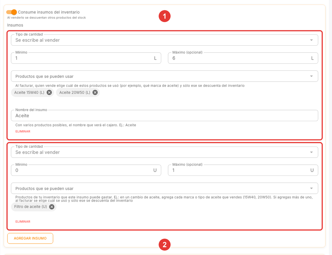 Servicio con dos insumos variables