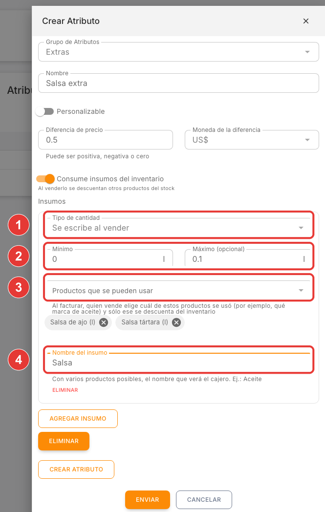 Atributo con un insumo variable y dos productos posibles