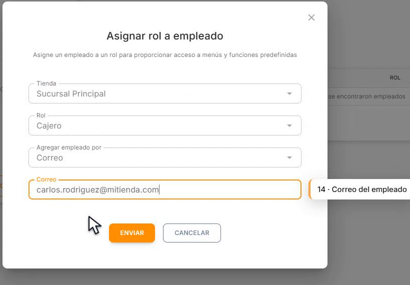 Campo Correo con el correo del empleado