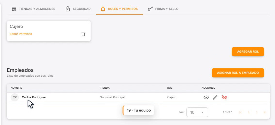 Lista de empleados con el empleado recién creado