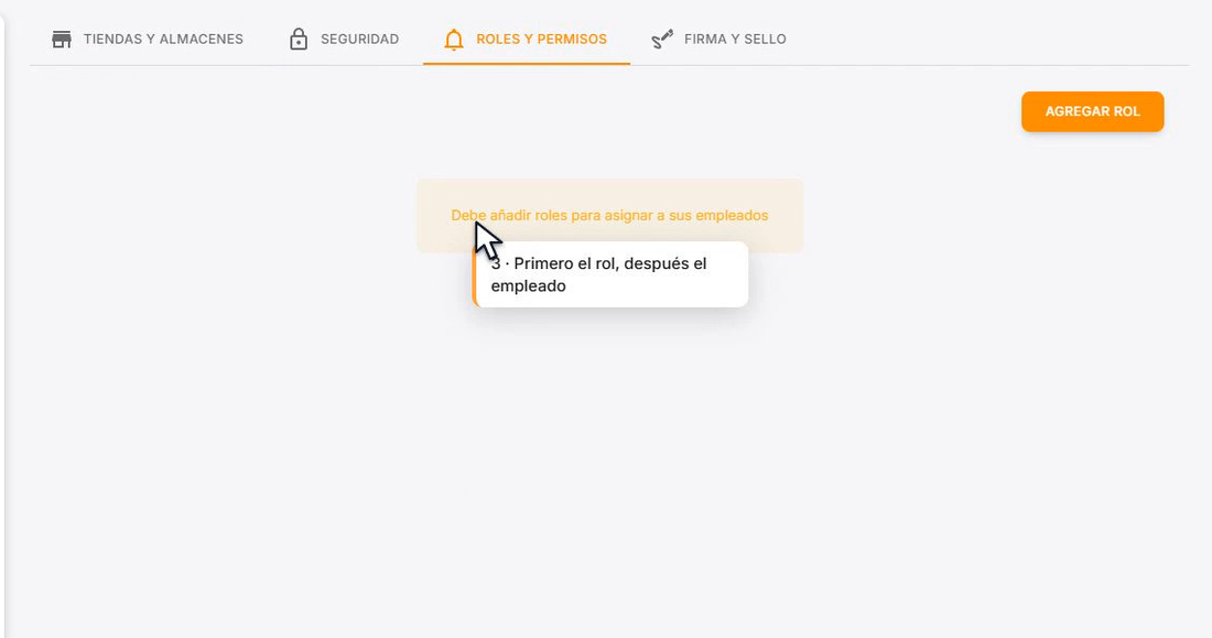 Pantalla de Roles y Permisos sin roles
